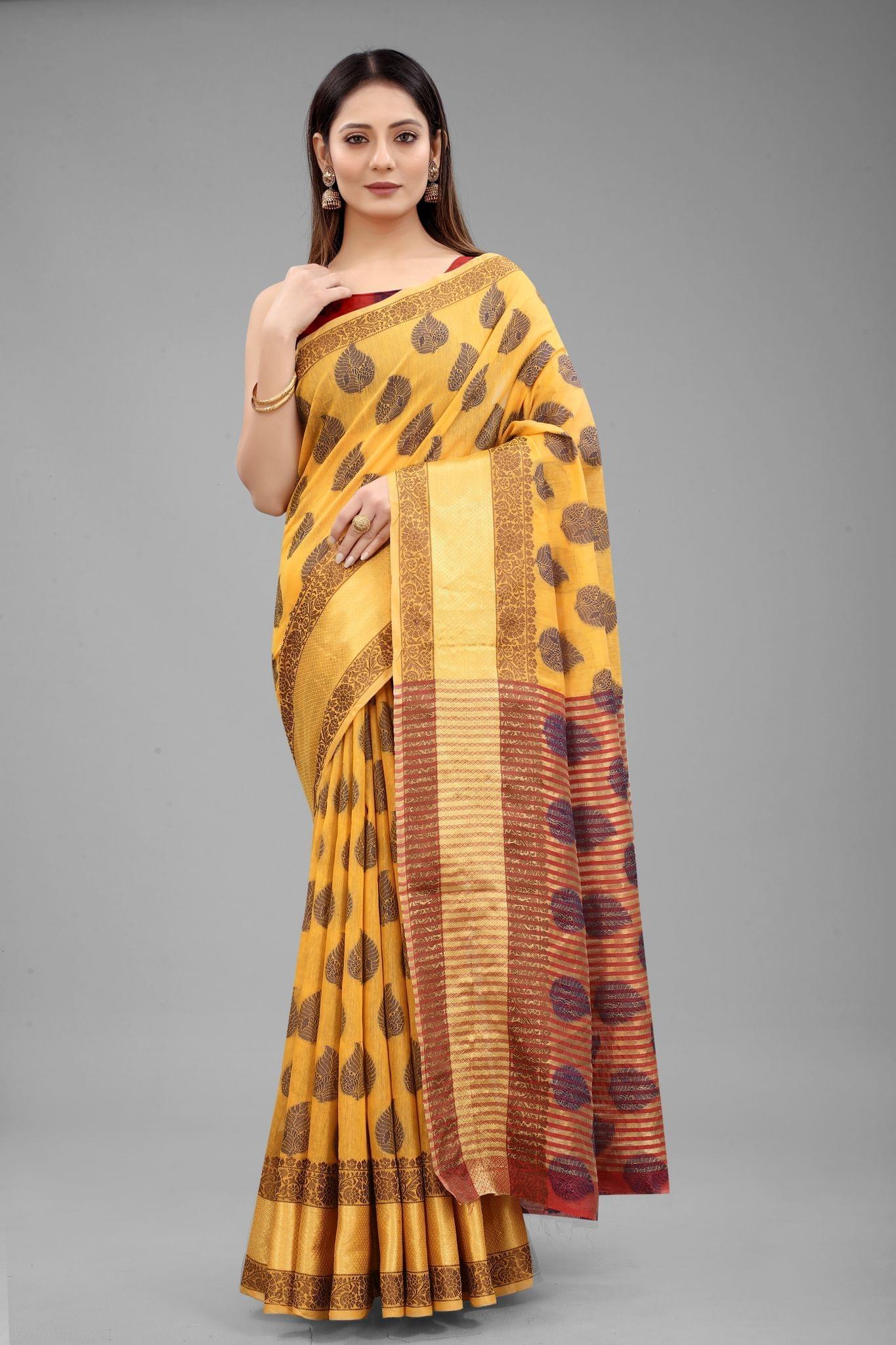 Silk Zone Women's Cotton Woven  Saree With Unstiched Blouse Piece