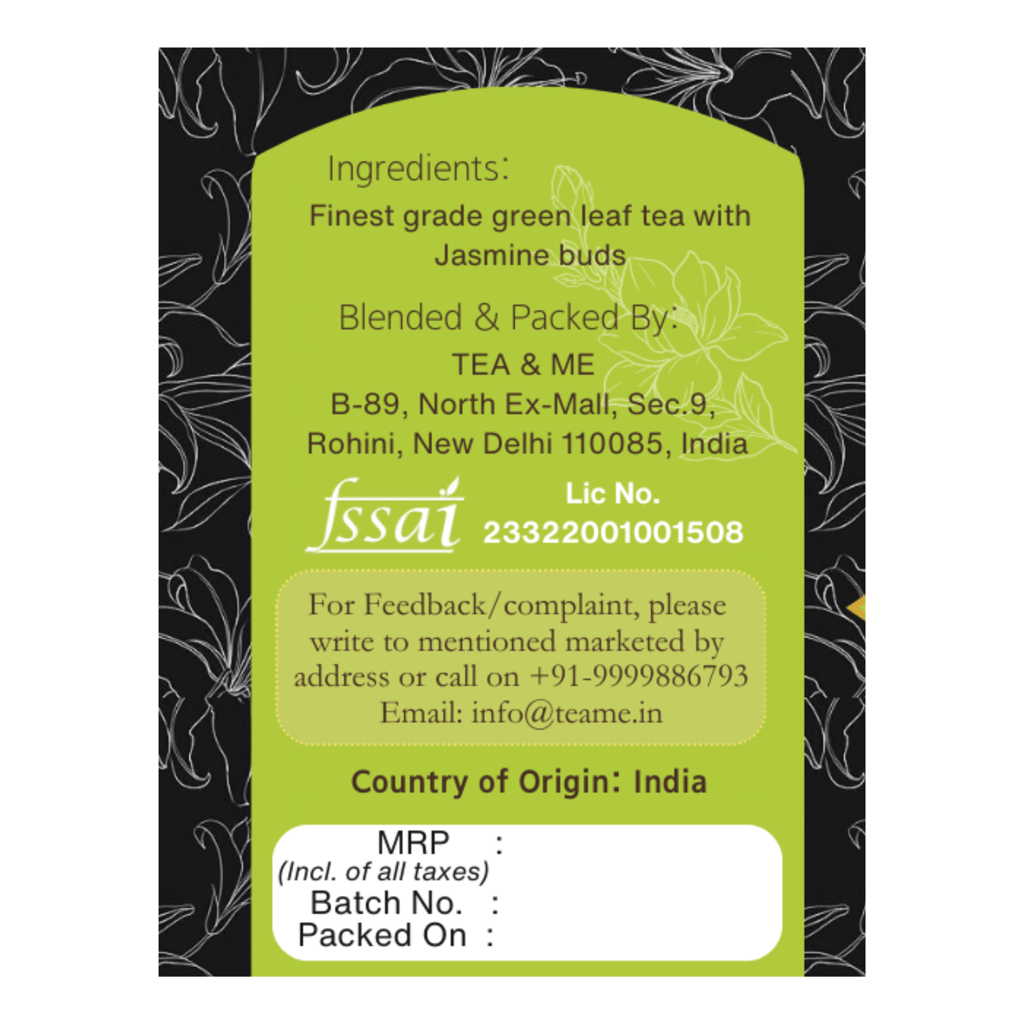 TEA & ME Jasmine Green Loose Leaf Tea, Finest grade green leaf tea with jasmine buds with antioxidants for overall well-being in golden dom tin Great for tea lovers or as a thoughtful present