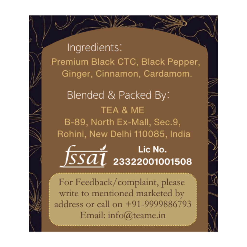 Tea & Me Masala Tea Blended CTC with finest Indian spices Black Pepper, Cardamom, Cinnamon, Ginger, Masala Chai Tin