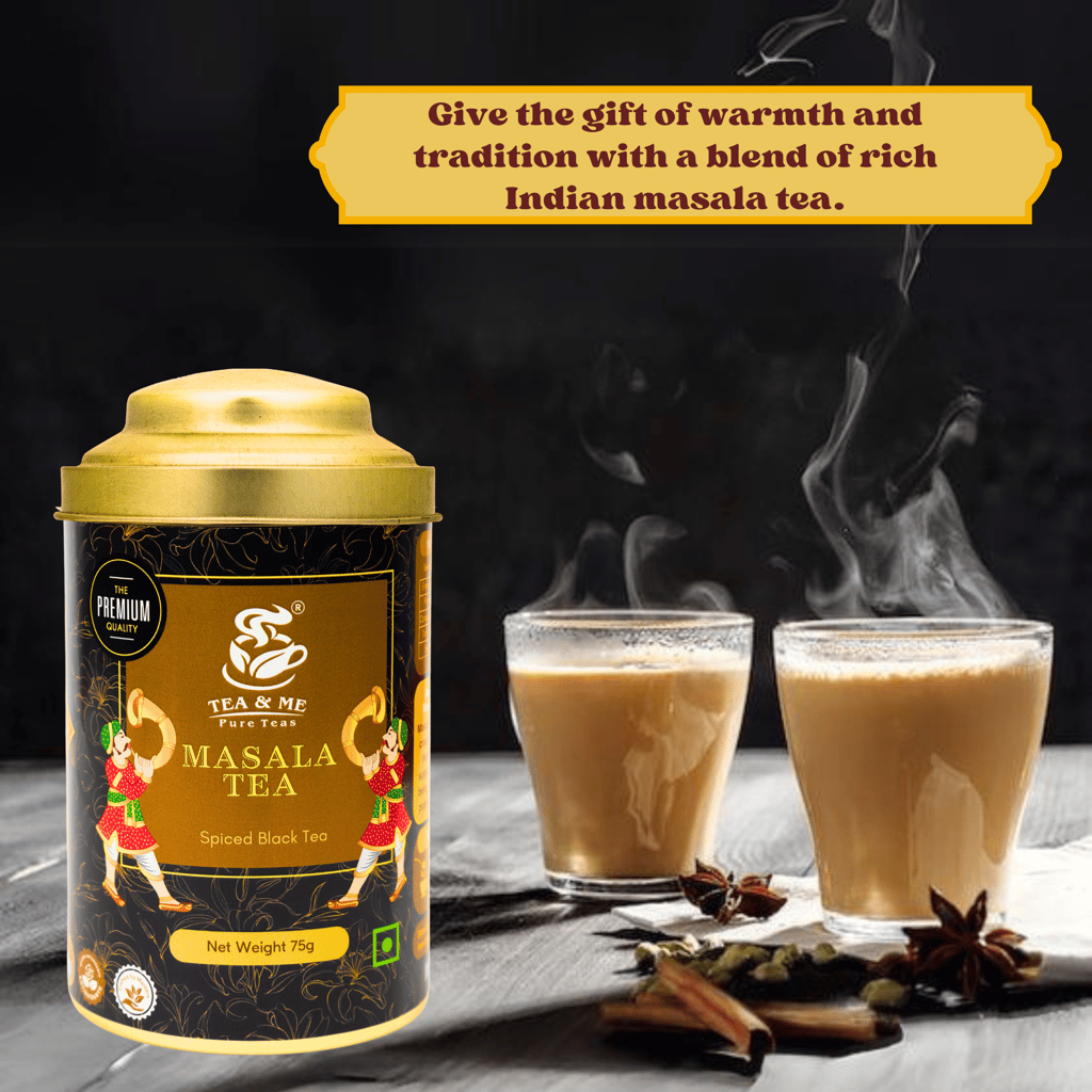 Tea & Me Masala Tea Blended CTC with finest Indian spices Black Pepper, Cardamom, Cinnamon, Ginger, Masala Chai Tin
