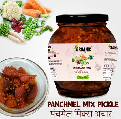 Organic Anand Natural Panchmel Pickle (Mixed Veg Aachar) Beetroot, Mooli, Matar Gajar, Gobhi, Shalgam ka Achar, Homemade Aachar with Neemwood Spoon (350gm, Pack of 1)