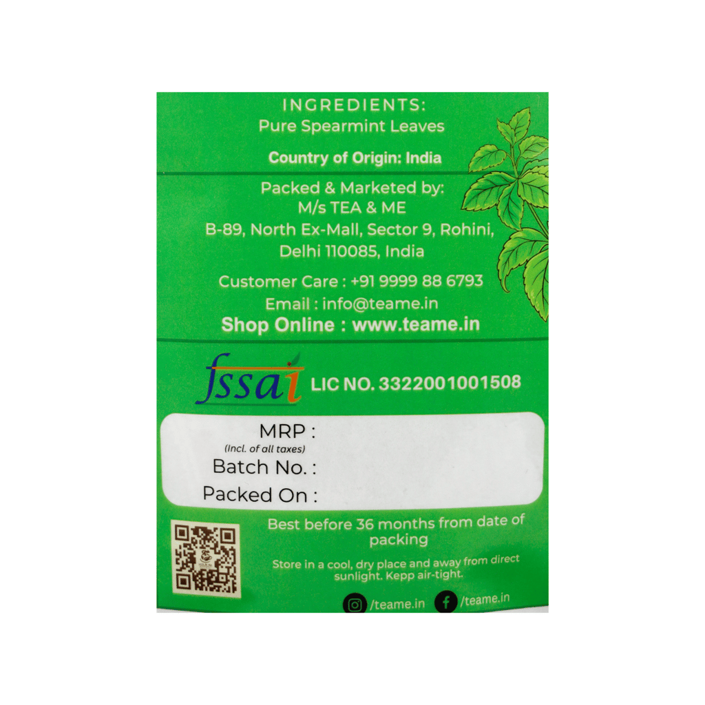 TEA & ME Organics Spearmint Herbal Tea Loose Leaf | Pure Spearmint Tea for PCOS, PCOD | Spearmint Tea Leaves | Helps Cure Hormonal Imbalance, Unwanted Facial Hair, Acne - 50 Gm