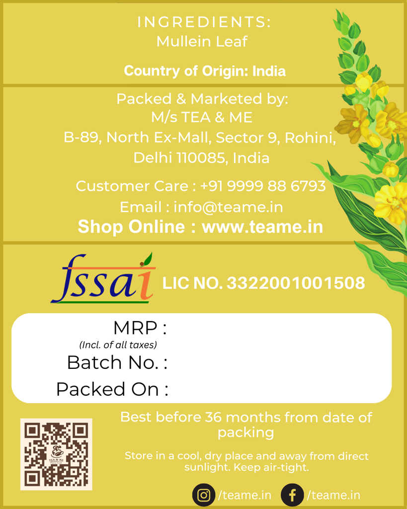 TEA & ME Mullein Tea for lungs Detox, Mullien tea Leaf May Help Boost Respiratory Health and Immune Support, Mullen tea is a Natural Sleep Aid, Natural Pain Relief, Natural Cleanse Herbal Tea