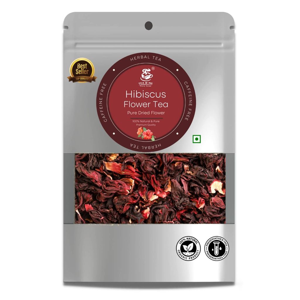 TEA & ME Dried Hibiscus Flower, Hibiscus Flower Pure Herbal Tea - 100% Organic Herbal Tea | Hibiscus Petals Tea | Made with 100% Whole Leaf & Natural Flavours, Iced Tea Cocktails, Mocktail