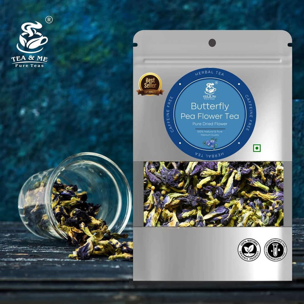 TEA & ME Butterfly Pea Flower Tea/Premium Blue Tea/Aparajita ke phool Flower/Petals/Hot Tea, Natural Blue Iced Tea, Mocktails, Relieves Stress/Ayurvedic Shankhpushpi Tea/Tea Blends