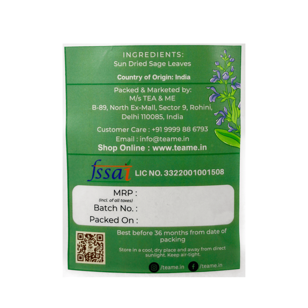 TEA & ME Dried Sage Leaves for Tea | Smudge Smudging, Energy, Reiki, Energy Block Removal | Blood Sugar Support, Nutrient-Rich, Antioxidant-Packed - 50g