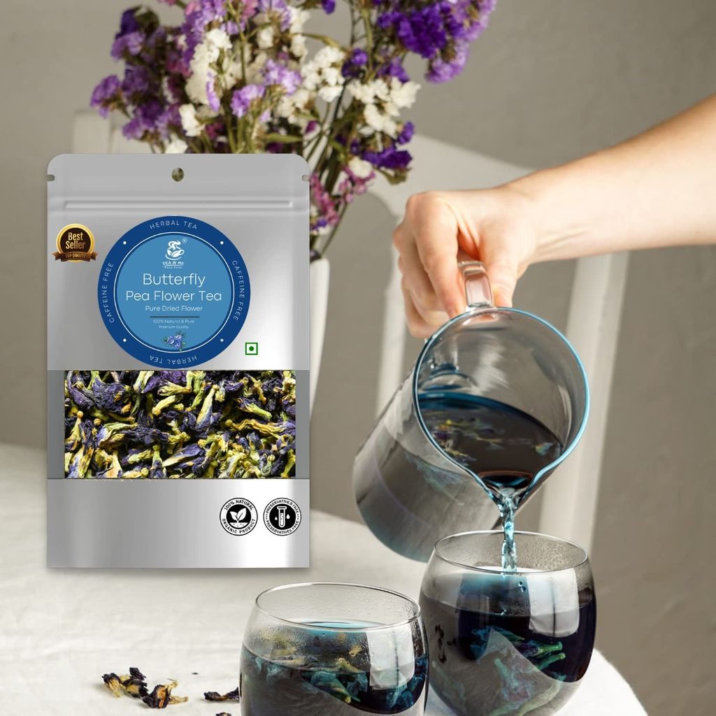 TEA & ME Butterfly Pea Flower Tea/Premium Blue Tea/Aparajita ke phool Flower/Petals/Hot Tea, Natural Blue Iced Tea, Mocktails, Relieves Stress/Ayurvedic Shankhpushpi Tea/Tea Blends