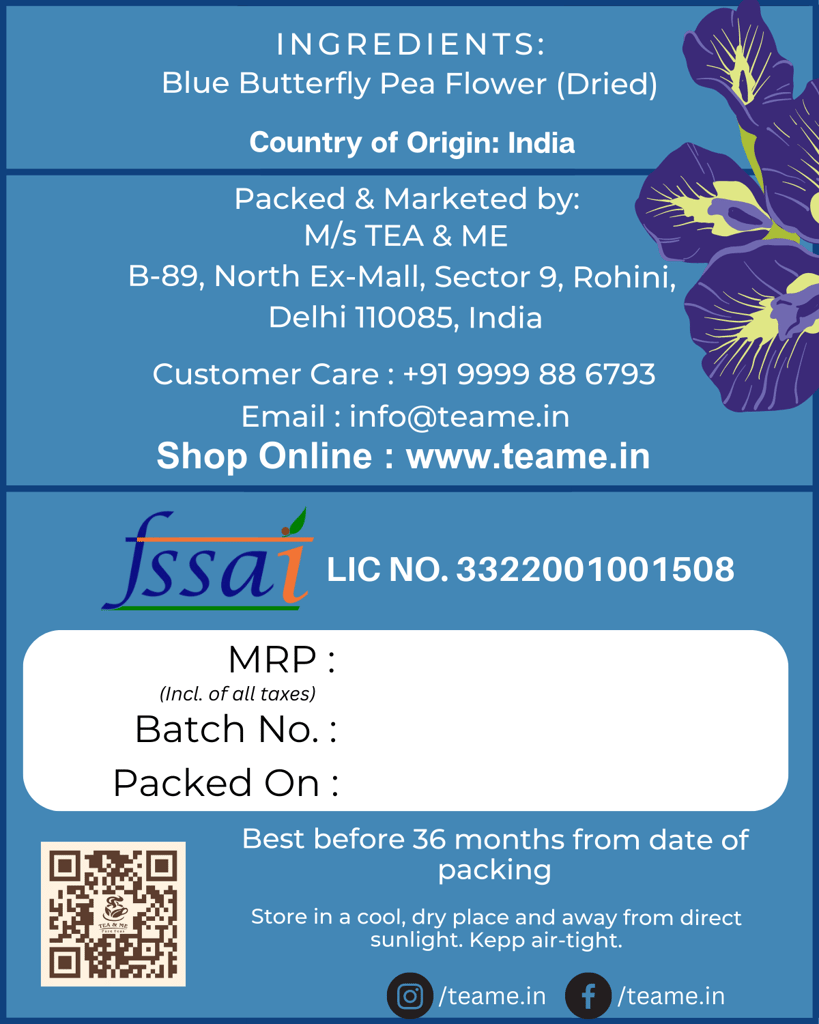 TEA & ME Butterfly Pea Flower Tea/Premium Blue Tea/Aparajita ke phool Flower/Petals/Hot Tea, Natural Blue Iced Tea, Mocktails, Relieves Stress/Ayurvedic Shankhpushpi Tea/Tea Blends