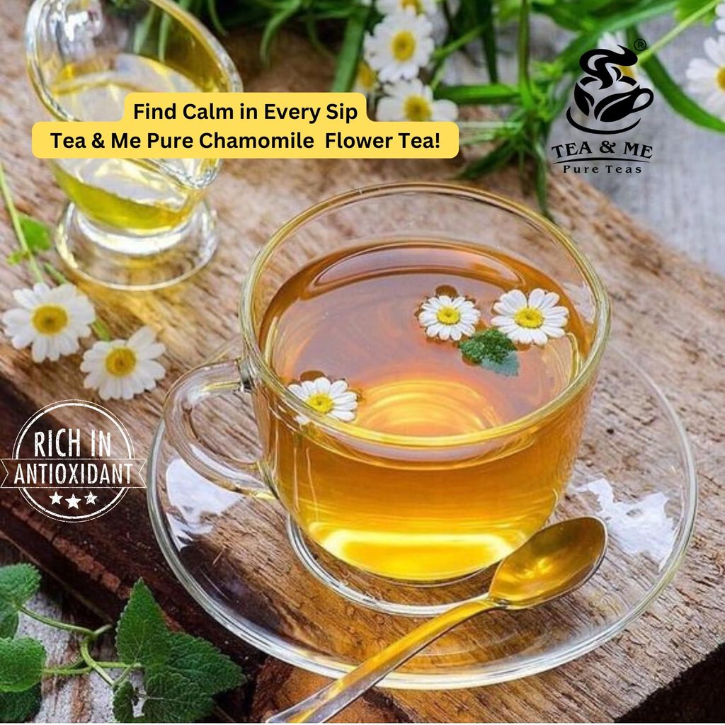 TEA & ME Chamomile Tea Loose Leaves Organic, Pure Chamomile Herbal Tea, Pure Whole Flower Buds of Chamomile for Sleep & Stress Relief, Camomile Detox Tea, Caffeine-Free Relaxing Tea For Insomnia