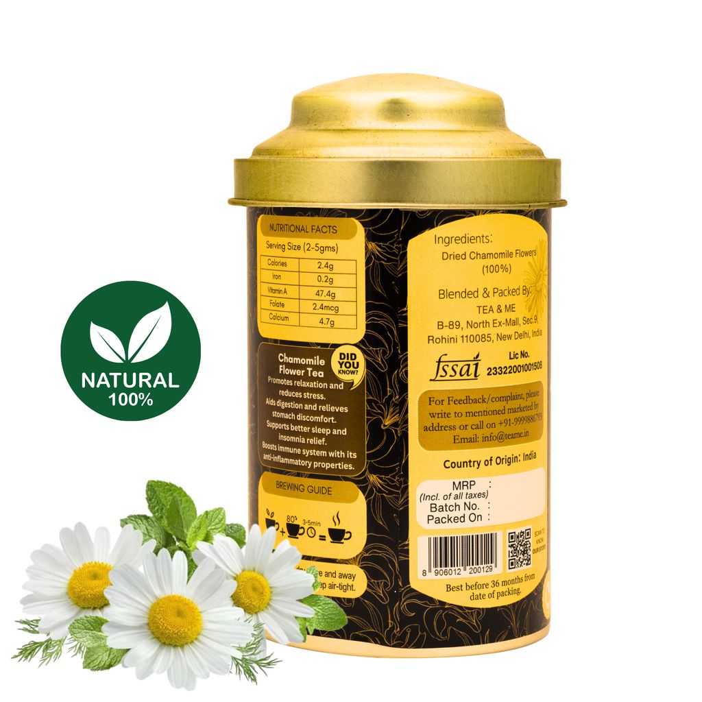 TEA & ME Chamomile Tea Loose Leaves Organic, Pure Chamomile Herbal Tea, Pure Whole Flower Buds of Chamomile for Sleep & Stress Relief, Camomile Detox Tea, Caffeine-Free Relaxing Tea For Insomnia