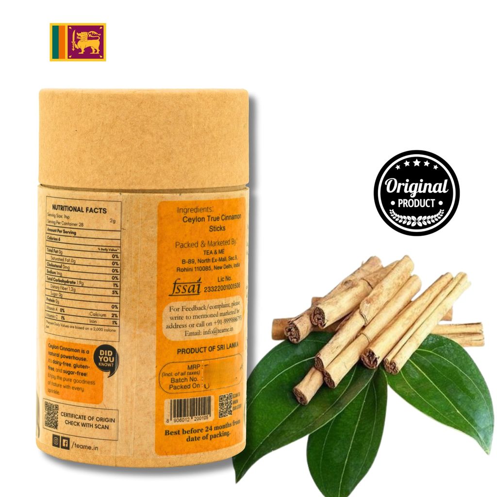 TEA & ME Srilankan Ceylon Cinnamon Sticks | Premium Grade Dalchini Cinnamon Stick for Cooking, Baking, and Beverages | 100% Pure, Natural Rich in Antioxidants - 100g (50g*2) Pack of 2