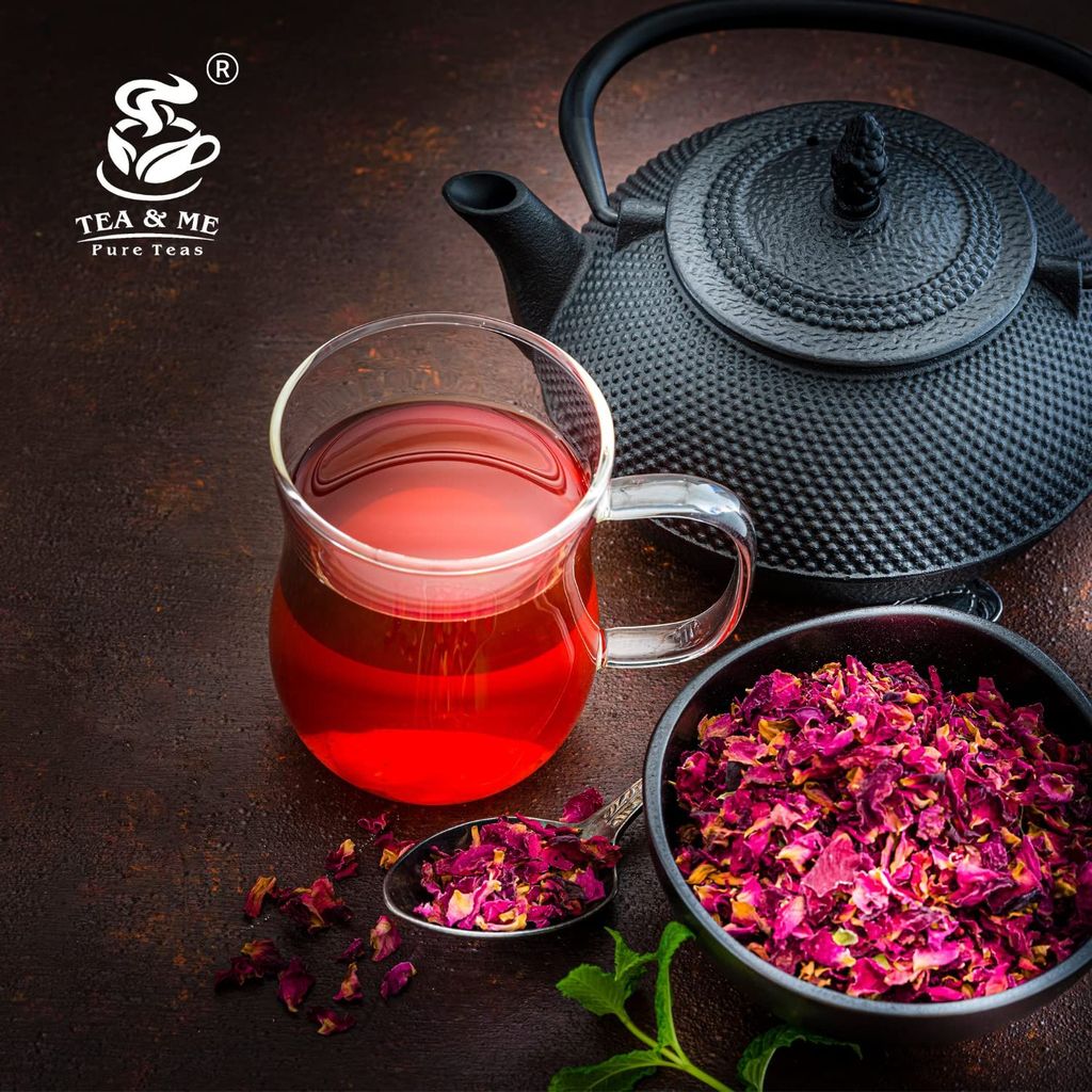 TEA & ME Rose Petals Sun Dried Leaves - Natural Rose Flower Tea Luxury Herbal Fresh Tea | Food Grade Edible Fragrant Natural Healthy Best for Tea - 50 Gm