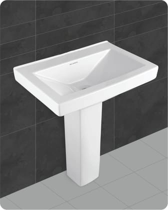 Belmonte Ceramic Large Glossy Wash Basin LCD with Pedestal, Stand for Bathroom (White, 26 x 18 Inch)