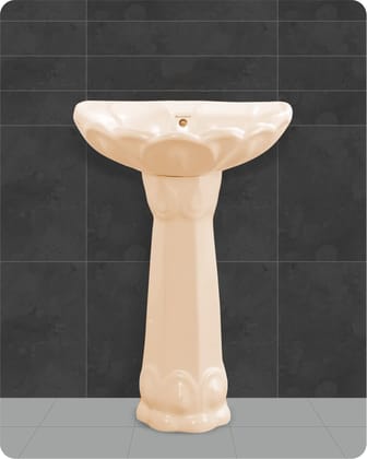 Belmonte Ceramic Bathroom Wash Basin Lotus 23 Inch X 17 Inch with Stand/Pedestal - Ivory