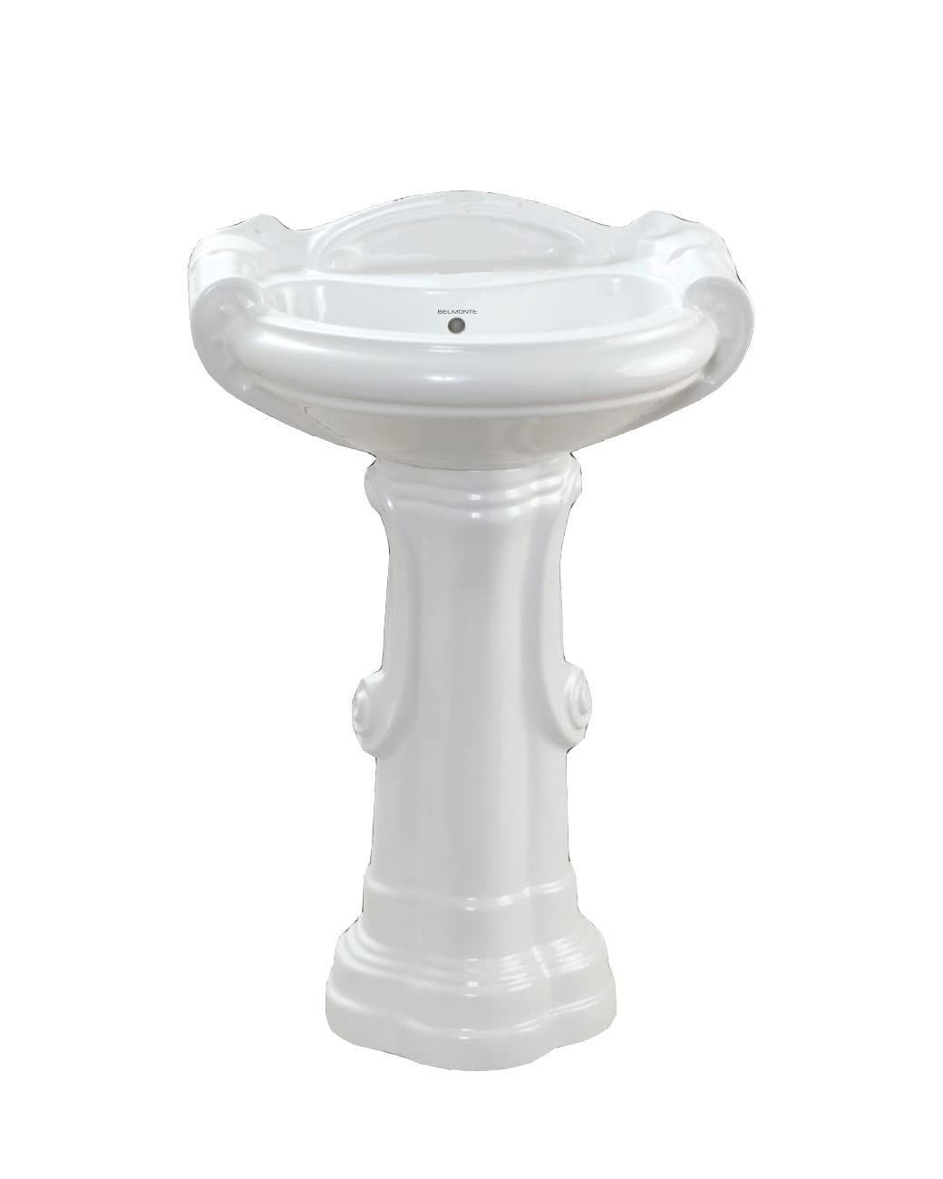 Belmonte Ceramic Big, Large Glossy Wash Basin for Bathroom Sterling with Stand, Pedestal (White, 25x18 inch)