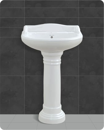 Belmonte Ceramic Glossy Wash Basin with Pedestal (White, 23x19 inch)
