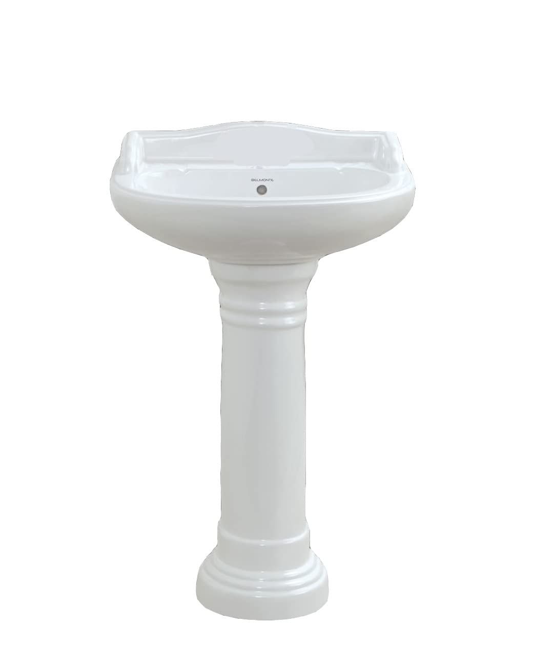 Belmonte Ceramic Glossy Wash Basin with Pedestal (White, 23x19 inch)