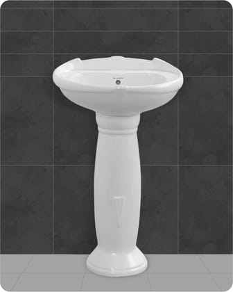 Belmonte Ceramic Glossy Wash Basin for Bathroom/Washroom Aishwarya with Pedestal/Stand, 22 x 16 Inch, White