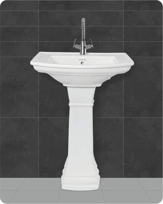 Belmonte Ceramic Rectangle Shape Pedestal Wash Basin Battle for Bathroom Washroom Toilet 25 Inch x 20 Inch White