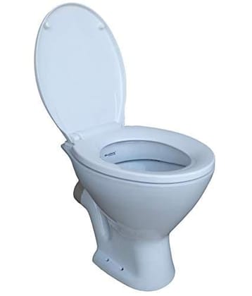 Belmonte Ceramic Floor Mounted Two-Piece Western Toilet/Commode/EWC P Trap with Slow Motion/Soft Close Seat Cover and Plastic Flush Tank Set
