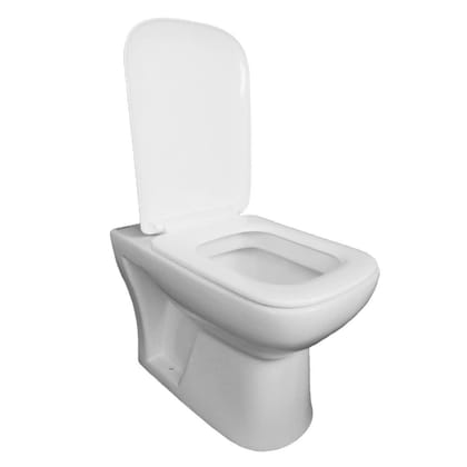 Belmonte Ceramic Floor Mounted European Water Closet/One Piece Western Toilet Commode/WC/EWC Square S Trap 100mm / 4 Inch with Slow Motion/Soft Close Slim Seat Cover 55cm x 36cm x 40cm (White)