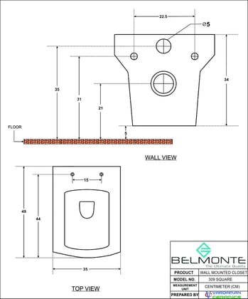 Belmonte Wall Hung Water Closet/Commode/Toilet Square with Seat Cover - White