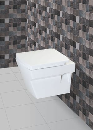 Belmonte Ceramic Wall Hung Water Closet - Square Design with Soft Close Seat Cover and Flush Valve - White