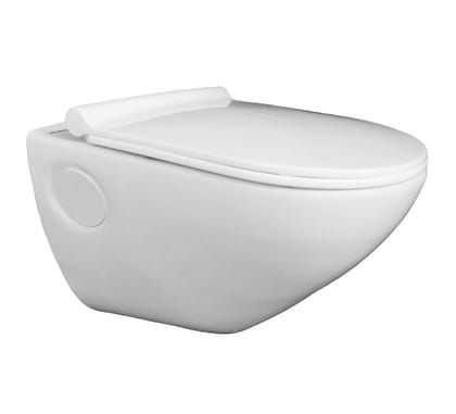 Belmonte Ceramic Wall Mounted/Wall Hung Western Commode/Toilet/Water Closet/EWC Titan with Slim Soft Close Seat Cover - White