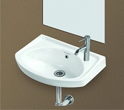 Belmonte Ceramic Wall Mount Wash Basin - Ivory Color Glossy Finish, 18"x12" with Semi-Punched Tap Hole & Overflow Hole, for Bathroom & Toilet