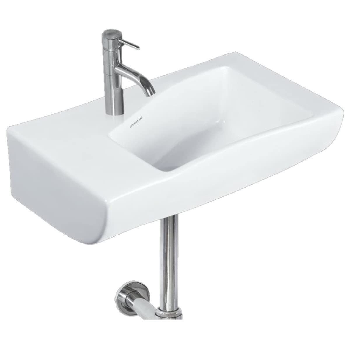 Belmonte Ceramic Wall Hung Liza Sink/Wash Basin for Bathroom Washroom Rectangle, White, Glossy Finish 17 Inch x 10 Inch