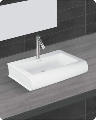 Belmonte Ceramic Glossy Table Top, Over Counter, Vessel Sink, Wash Basin for Bathroom Book (White, 22 x 16 Inch)
