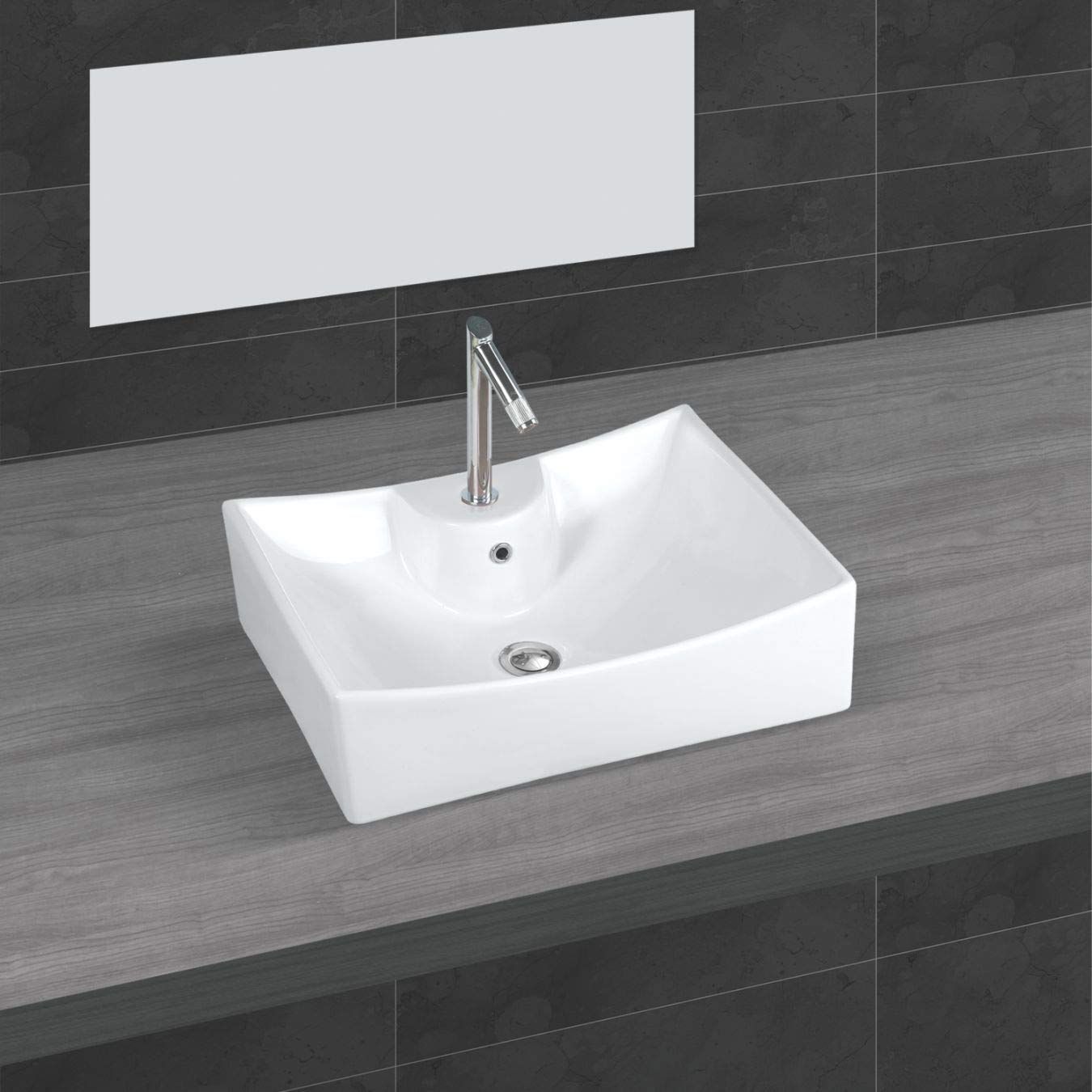 Belmonte Ceramic Table Top/Over Counter/Vessel Sink/Wash Basin for Bathroom Sheep 20 Inch x 17 Inch - White