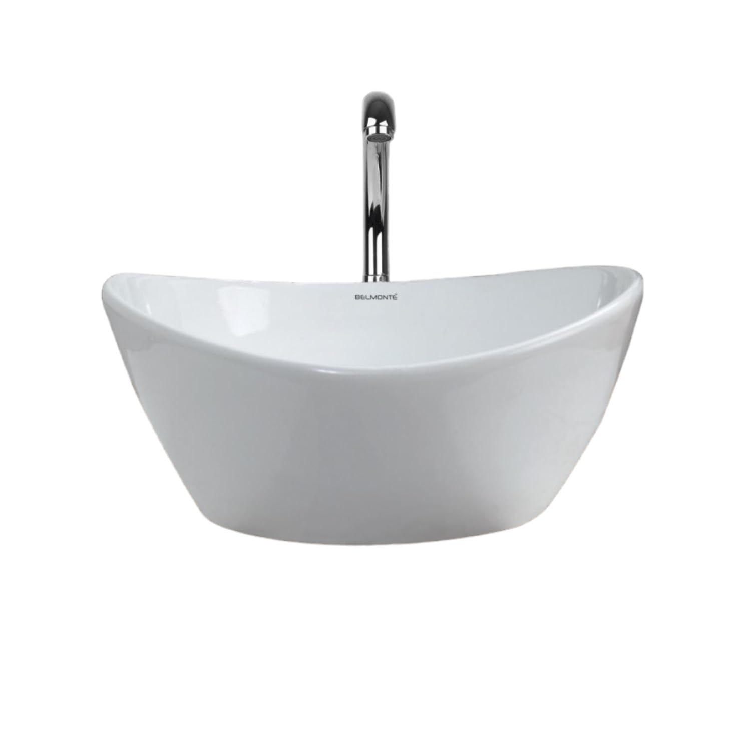 Belmonte Ceramic Glossy Bathroom Basin Oval Shape Table Top, Over Counter Vessel Sink, Wash Basin Woizer for Washroom, Toilet (White, 16 x 14 Inch)