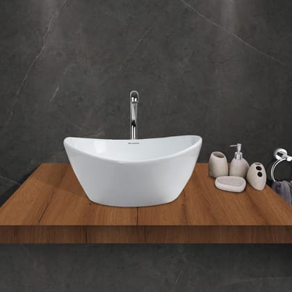 Belmonte Ceramic Glossy Bathroom Basin Oval Shape Table Top, Over Counter Vessel Sink, Wash Basin Woizer for Washroom, Toilet (White, 16 x 14 Inch)