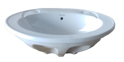 Belmonte Ceramic Oval Shape Self Rimming/Top Counter Wash Basin/Sink for Bathroom/Kitchen (22 x 16 Inch)