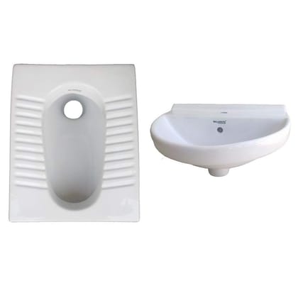 Belmonte Ceramic Combo of Indian Toilet/Commode/Orissa Pan 20 Inch x 16 Inch x 10.5 Inch with Wall Mounted/Wall Hung Wash Basin Jonca 18 Inch x 13 Inch for Bathroom/Washroom