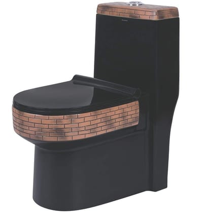 Belmonte Ceramic Designer One Piece Western Toilet Commode Water Closet EWC Dune Outlet Location Floor Side Bottom S Trap Distance 215mm 8.5 Inch Bricks Black Color