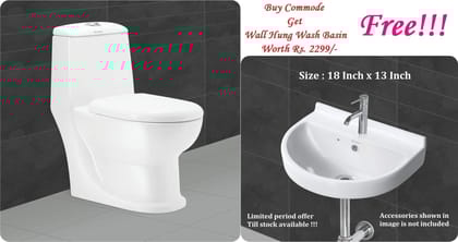 Belmonte Ceramic One Piece Western Toilet Commode Water Closet Ewc Cardin Floor Mounted Outlet Location Floor Side Bottom S Trap 225mm 9 Inch with Wash Basin and Soft Close Toilet Seat Cover - White