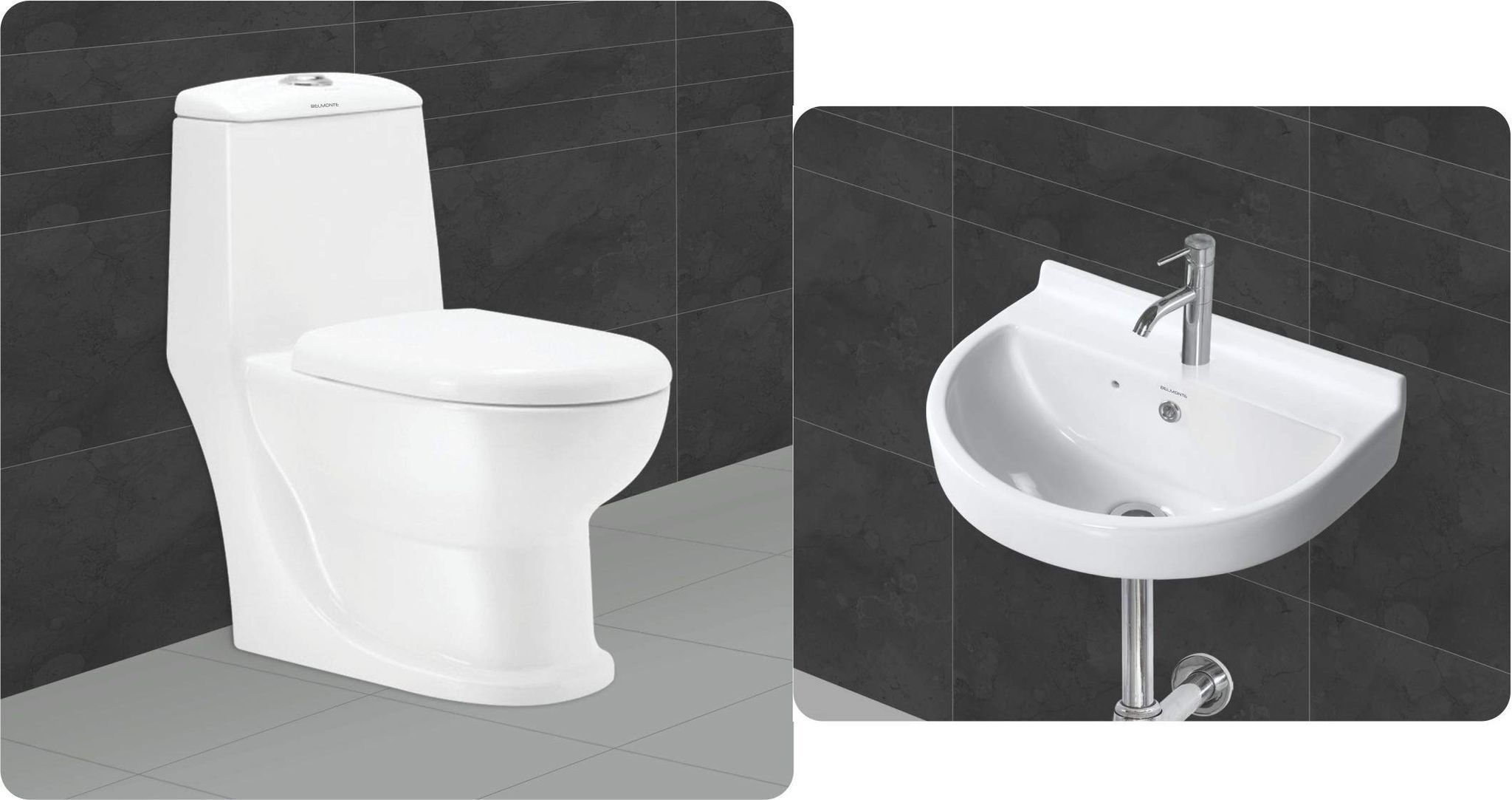 Belmonte Ceramic One Piece Western Toilet Commode Water Closet Ewc Cardin Floor Mounted Outlet Location Floor Side Bottom S Trap 225mm 9 Inch with Wash Basin and Soft Close Toilet Seat Cover - White