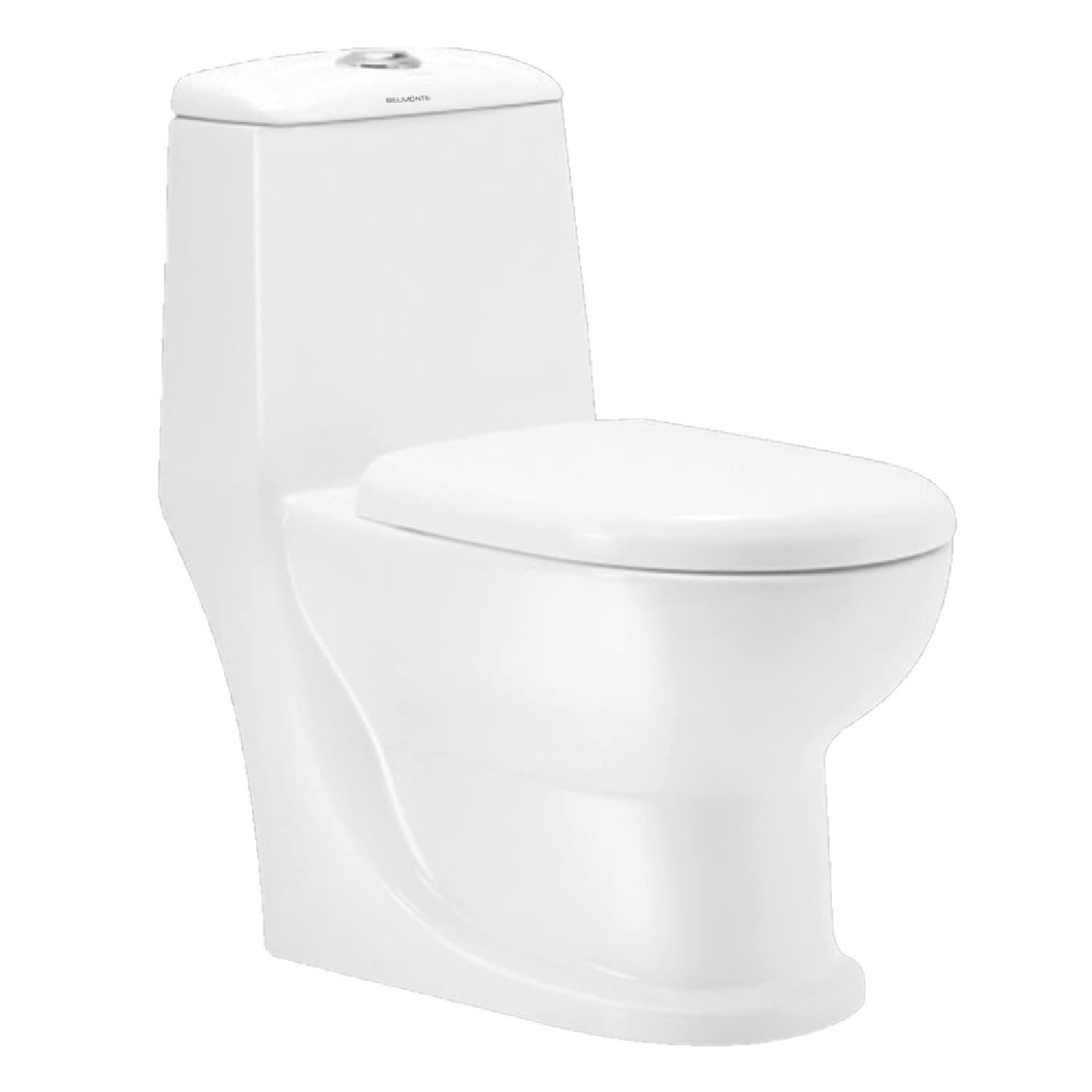 Belmonte Ceramic Floor Mounted Outlet Location Floor Side Bottom One Piece Western Toilet Commode Water Closet Cardin S Trap 225mm 9 Inch with Soft Close Toilet Seat Cover - White