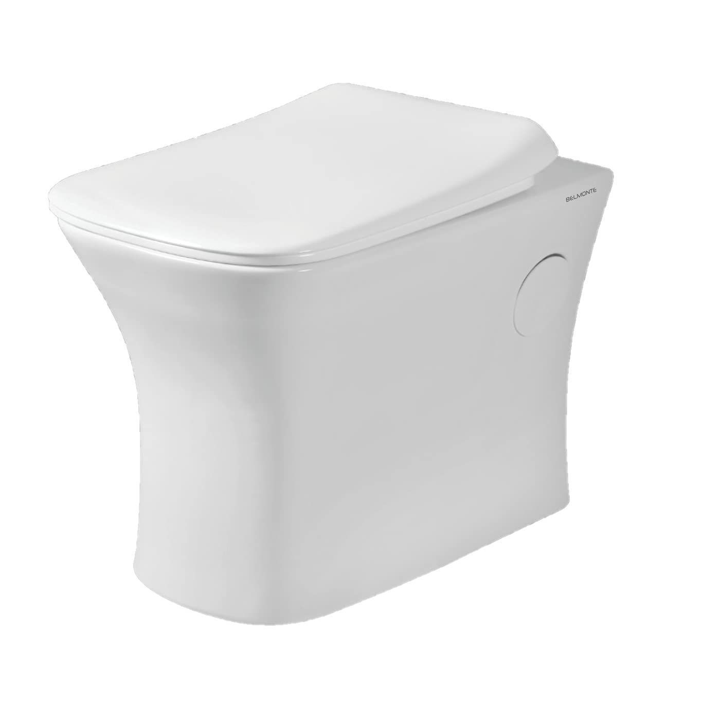 Belmonte Ceramic Wall Hung Mounted Western Commode/Toilet/Water Closet/EWC Battle with Slim Soft Close Seat Cover - White