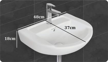 Belmonte Ceramic Wall Mount/Wall Hung Wash Basin for Bathroom/Washroom Daina (LxWxH) 37cm x 48cm x 18cm