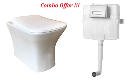 Belmonte Combo of Floor Mounted Western Toilet/Commode/EWC Battle S Trap with Slim Soft Close Seat Cover and 80mm Thick Dual Flush Concealed Cistern/Flush Tank with Push Flush Plate
