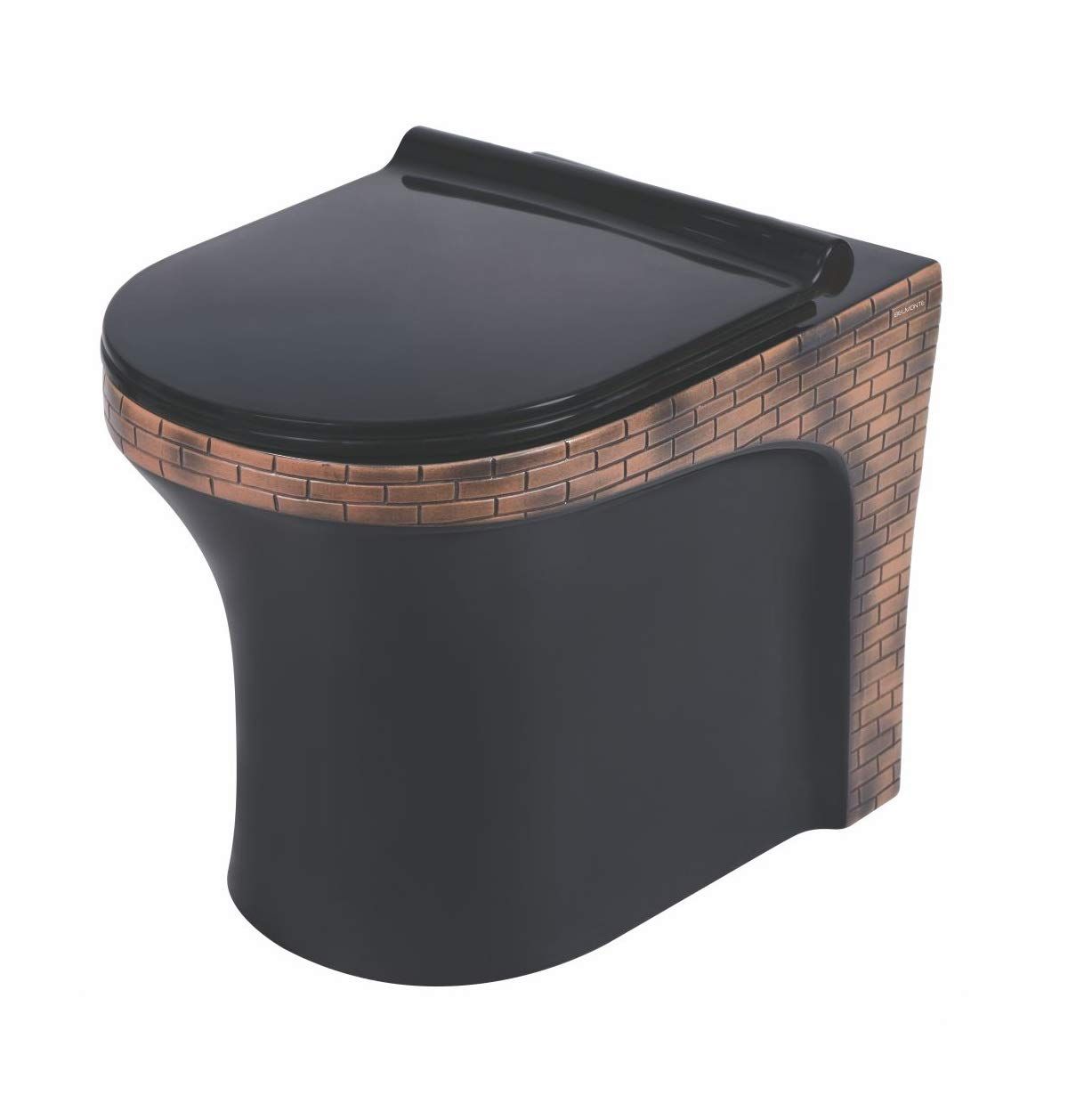 Belmonte Ceramic Floor Mounted European Water Closet/Designer Western Toilet Commode/WC/EWC Retro S Trap 100mm / 4 Inch with Slow Motion/Soft Close Slim Seat Cover 53cm x 36cm x 40cm Bricks Black