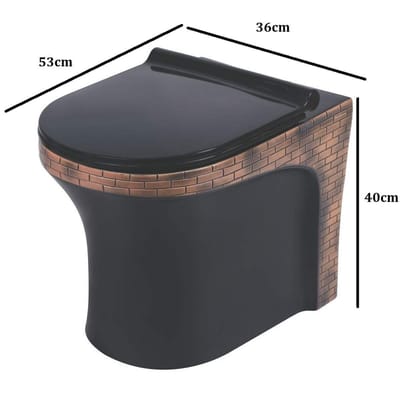 Belmonte Ceramic Floor Mounted European Water Closet/Designer Western Toilet Commode/WC/EWC Retro S Trap 100mm / 4 Inch with Slow Motion/Soft Close Slim Seat Cover 53cm x 36cm x 40cm Bricks Black