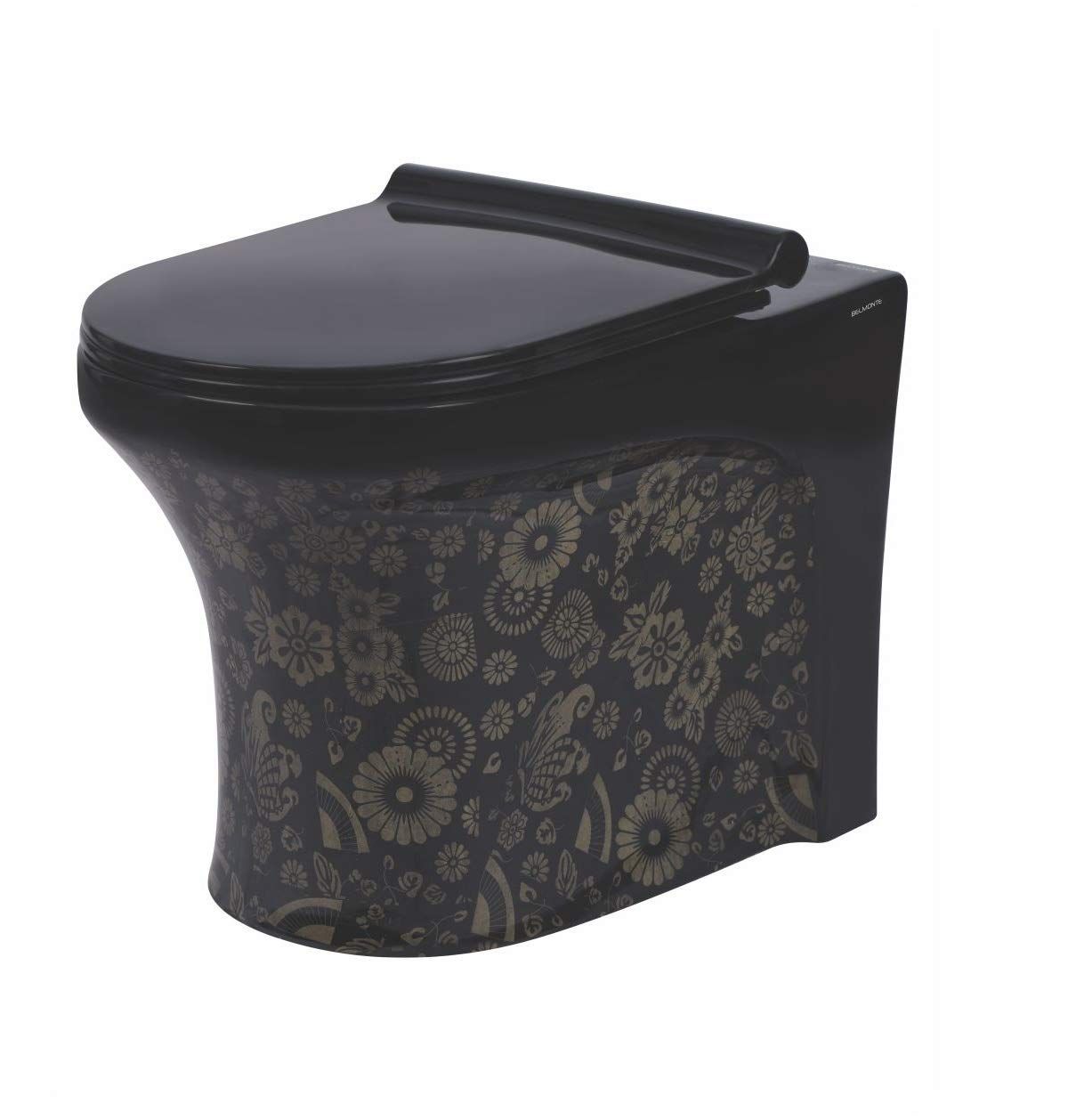 Belmonte Ceramic Designer Western Toilet Commode/Floor Mounted European Water Closet/EWC Retro S Trap 100mm / 4 Inch Printed Black