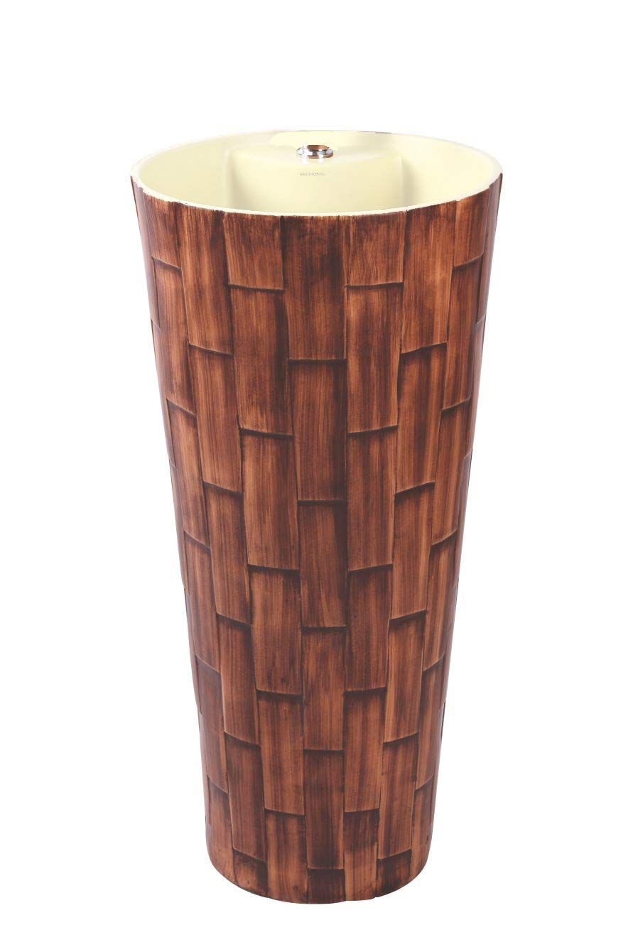 Belmonte Ceramic Designer One Piece Pedestal Wash Basin Free Standing Wooden Color Jeker 05