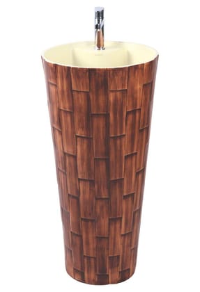 Belmonte Ceramic Designer One Piece Pedestal Wash Basin Free Standing Wooden Color Jeker 05