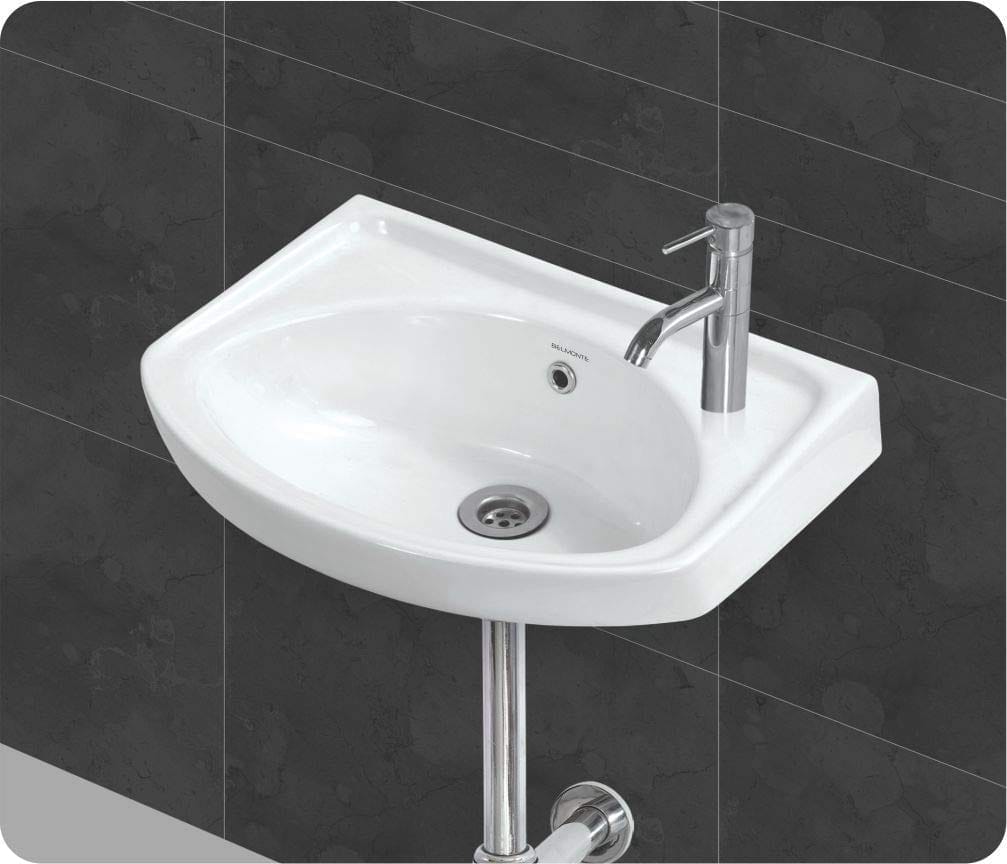Belmonte Ceramic Small Wall Mount/Wall Hung Wash Basin for Bathroom/Toilet 402 18 Inch x 12 Inch