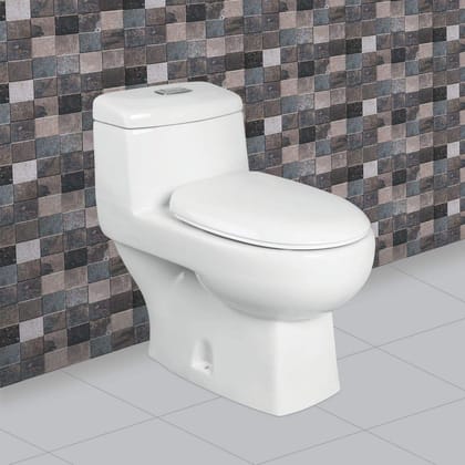 Belmonte Ceramic Floor Mounted One Piece Western Toilet/Water Closet/Commode/WC/EWC Eroca S Trap with Slow Motion/Soft Close Seat Cover 70cm x 37cm x 66cm